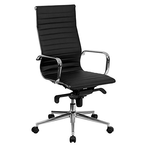 Flash Furniture 高背黑色罗纹LeatherSoft带有膝盖倾斜控制和扶手的行政办公转椅