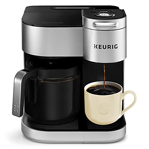 Keurig K-Duo 特别版单份 K-Cup Pod 咖啡壶和玻璃水瓶咖啡机，银色...