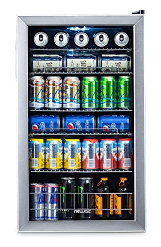 NewAir 饮料冷却器和冰箱，带玻璃门的迷你冰箱，非常适合苏打啤酒或葡萄酒，126 罐容量，AB-1200，不锈钢