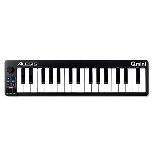 Alesis Qmini - 便携式 32 键 USB MIDI 键盘控制器，配有速度敏感合成器操作键和音乐制作软件
