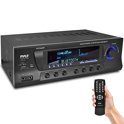  Pyle 无线蓝牙音频功率放大器 - 300W 4 通道家庭影院立体声接收器，带 USB、AM FM、2 个麦克风输入，带回声、RCA、LED、扬声器选择器 - 适合工作室、家庭使用...