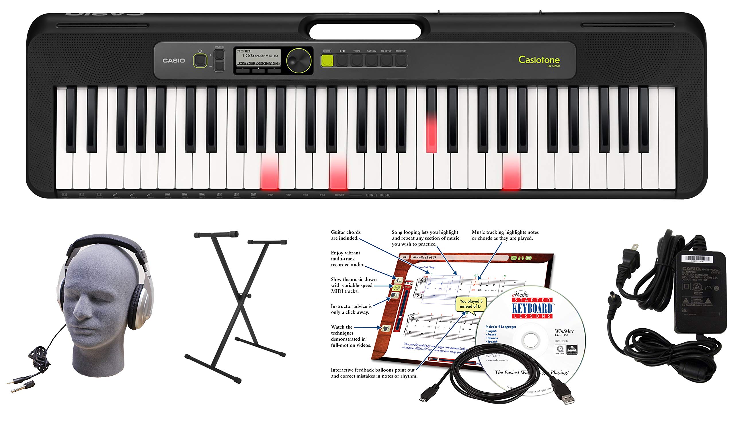 Casio 带电源的高级发光键盘组