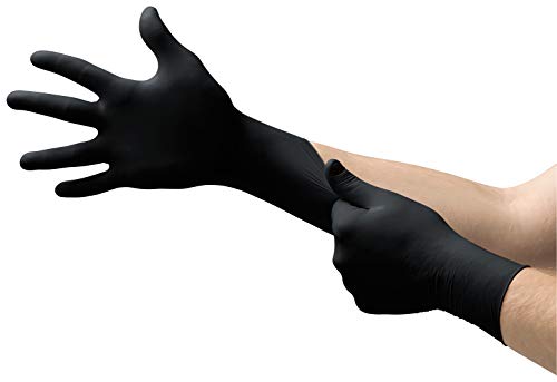 Midknight Microflex 丁腈手套，无粉，长 9.6 英寸，厚 4.7 密耳，中号（每包 1000 只），黑色 (MK-296-M)