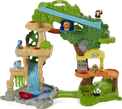 Fisher-Price Little People 幼儿玩具套装分享和护理 Safari 2 英尺高玩具，带灯光、声音和 7 个人物，适合 1 岁以上儿童（亚马逊独家）