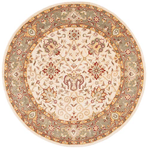 Safavieh 古物系列手工制作的传统东方羊毛圆形地毯，直径8'x 8'，象牙