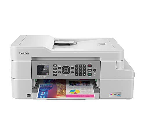 Brother Printer 具有移动设备和双面打印功能的Brother MFC-J805DW INKvestmentTank彩色喷墨多合一打印机，装箱时间长达一年，白色，一种尺寸