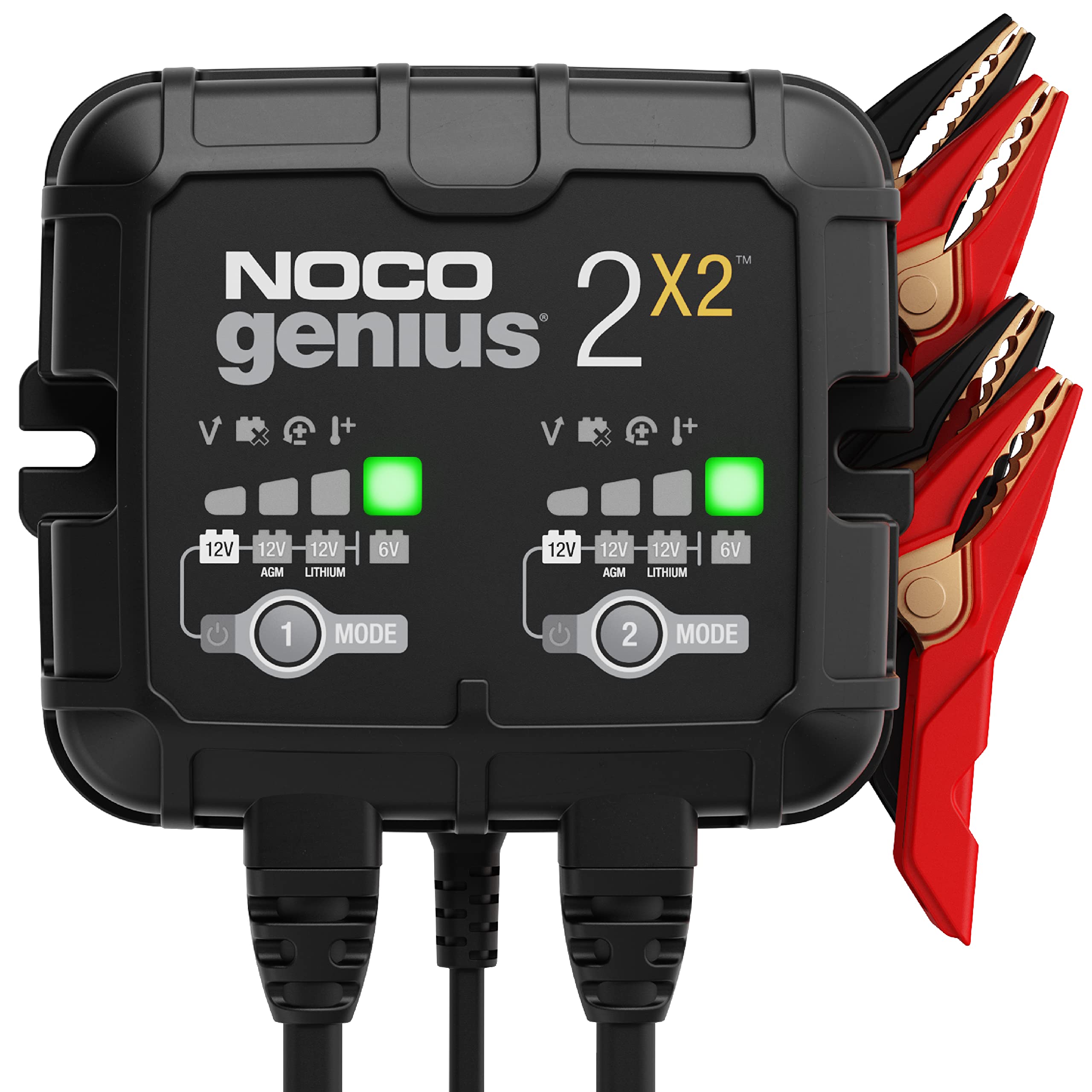 NOCO GENIUS2X2，2组，4A（2A/组）智能汽车电池充电器，6V/12V汽车充电器，电池维护器，涓流充电器，浮充器和脱硫器，适用于摩托车、沙滩车和锂电池
