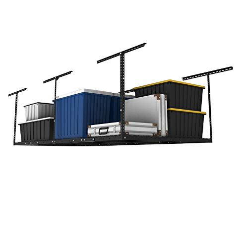 Fleximounts 4x8 高架车库储物架可调节天花板车库架重型，96 英寸长 x 48 英寸宽 x（22 英寸-40 英寸天花板下拉式），黑色和白色