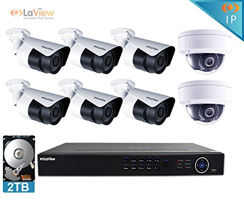 LaView 6 MP 8摄像机安全系统，带2TB硬盘，2个半球和6个子弹高清摄像机，白色