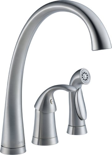 Delta Faucet Pilar 单把手厨房水槽水龙头，带侧喷头，搭配配套饰面，北极不锈钢 4380-AR-DST