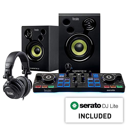 Hercules DJ DJ 入门套件 | Starlight USB DJ 控制器，配有 Serato DJ Lite 软件、15 瓦监听扬声器和隔音耳机