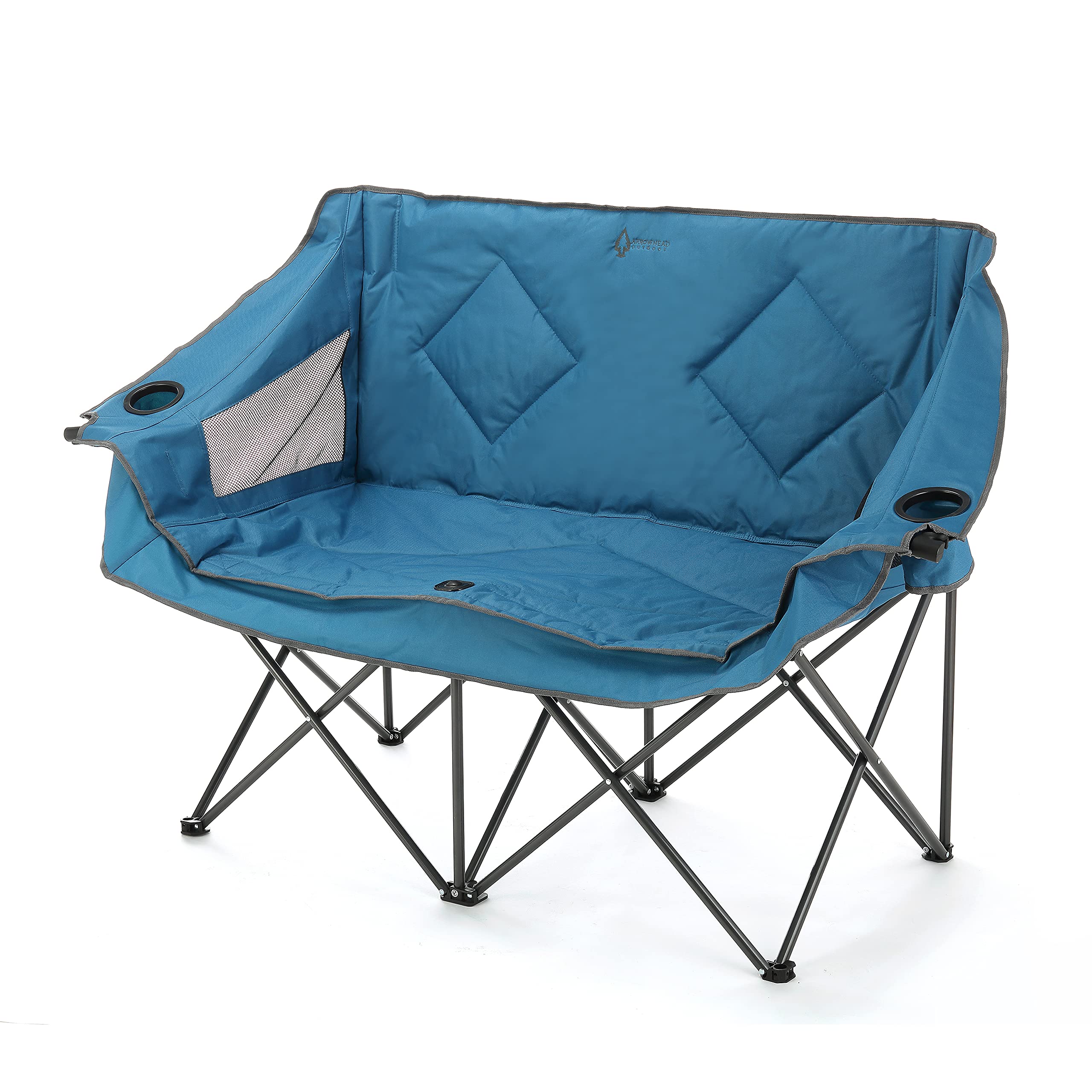 ARROWHEAD OUTDOOR 便携式折叠双人露营椅双人沙发带 2 个杯子和酒杯架、重型手提包、软垫座椅和扶手，支撑重量达 500 磅，美国支持