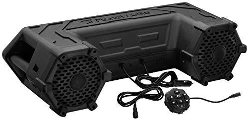 Planet Audio PATV65 ATV UTV 防风雨音响系统 - 6.5 英寸扬声器、1.5 英寸高音扬声器、内置放大器、蓝牙、内置 LED 灯条，易于安装，适用于 12 伏车辆