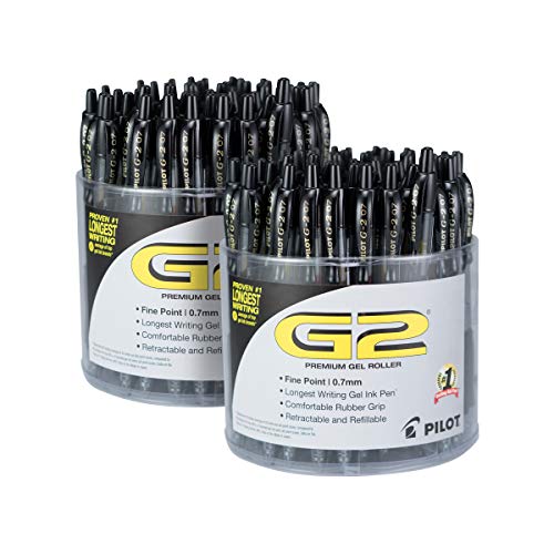 PILOT G2 优质可再填充和可伸缩滚珠中性笔，细尖，黑色墨水，2 支装（共 144 支）(56020)