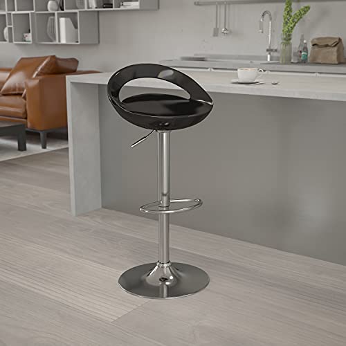 Flash Furniture 现代黑色塑料可调节高度吧凳，带镀铬底座