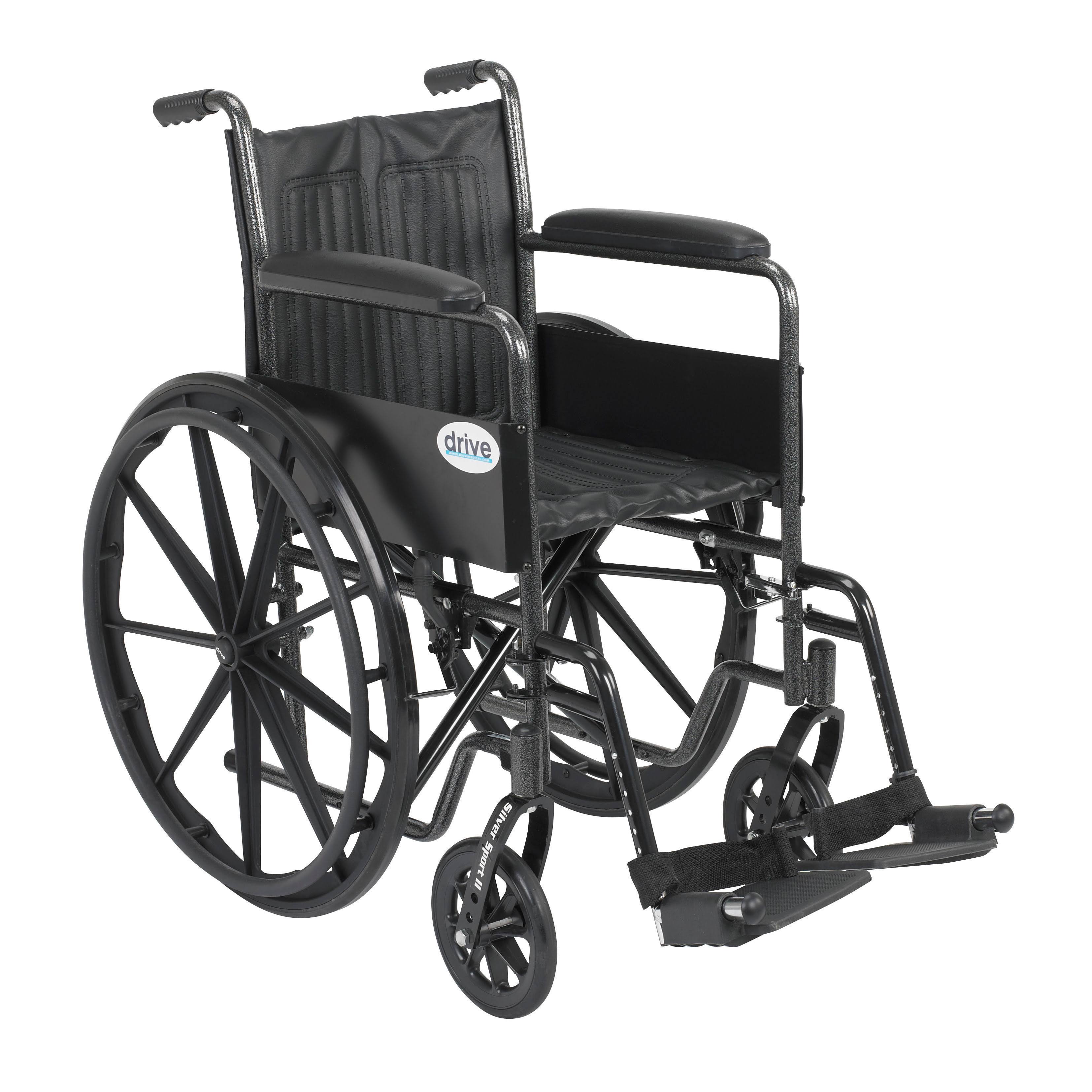 Drive Medical 银色运动2轮椅，具有多种扶手样式和前索具选项，黑色，20英尺