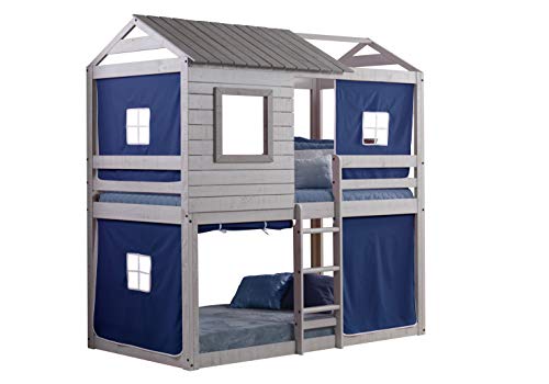 Donco Kids 鹿盲双层阁楼床帐篷，双床/双床，浅灰色/蓝色