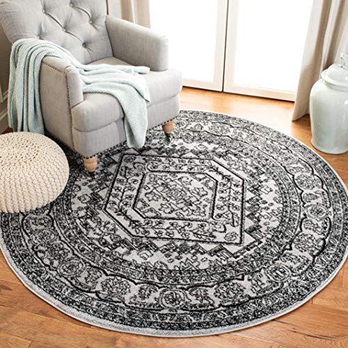 Safavieh 阿迪朗达克系列ADR108A银色和黑色东方复古圆章圆形地毯（10英寸直径）