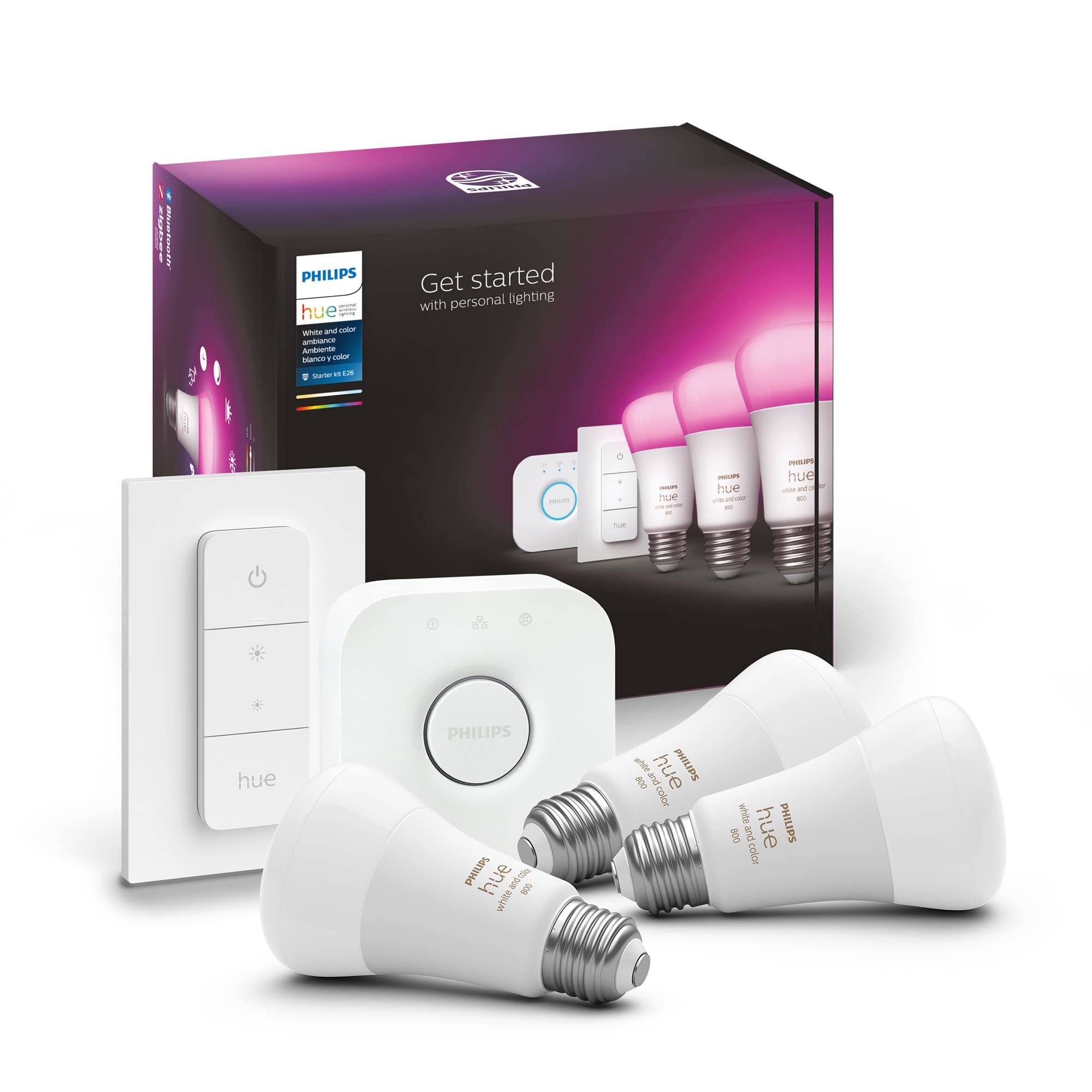 Philips Hue MAIN-54158 白色和彩色氛围 LED 入门套件 - 3 个多色 ...