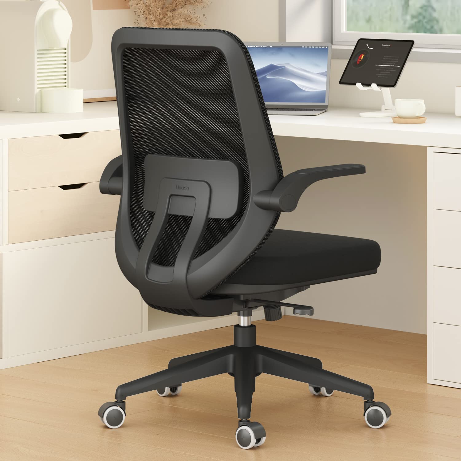 Hbada 办公椅 办公桌椅 旋转家用舒适椅子，带翻转臂和可调节高度
