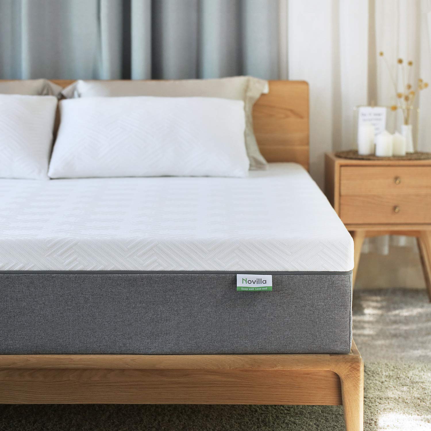 Novilla 大号床垫，10 英寸凝胶记忆海绵大号床垫，适合凉爽睡眠和缓解压力，中号毛绒床垫，Bliss