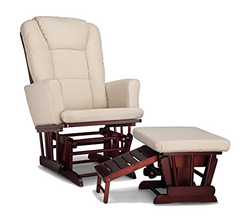 Storkcraft Graco Sterling半软垫滑翔机和护理脚凳，白色/灰色可清洗软垫舒适摇椅，带脚凳...