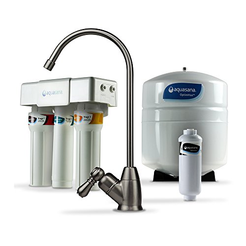 Aquasana 水槽下反渗透水过滤系统 - 过滤 95% 的氟化物 - 厨房柜台水龙头过滤 - 拉丝镍 - AQ-RO-3.55