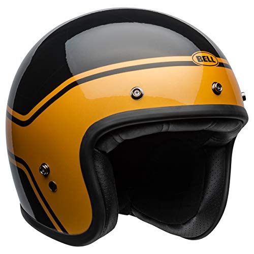 Bell  定制 500 开面摩托车头盔（条纹光泽黑色/金色，小号）