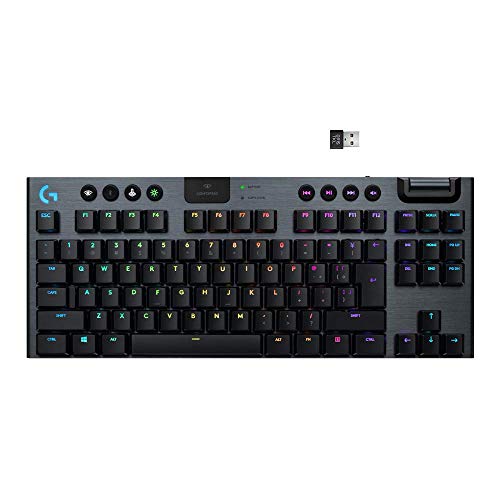 Logitech G G915 TKL无键光速无线RGB机械游戏键盘，薄型开关选项，LIGHTSYNC RGB，高级无线和蓝牙支持-Clicky