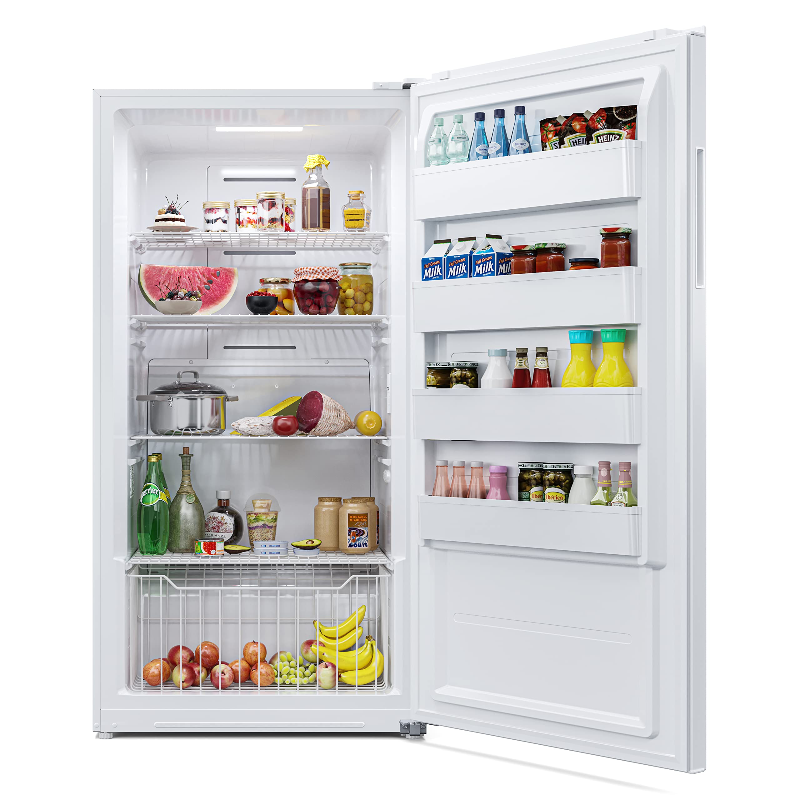 KoolMore 立式冰柜，无霜均匀冷却，可调节恒温器，带披萨架的玻璃架存储系统，现代厨房或车库单元，白色