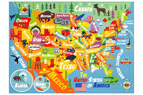 KC Cubs 美国Playtime系列美国地图教育学习和游戏区儿童地毯地毯和游戏室（8'2'x 9'10'），多种