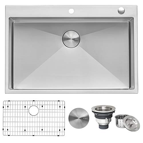 Ruvati 33 x 22 英寸嵌入式紧密半径 16 号不锈钢顶部安装厨房水槽单碗 - RVH8005...