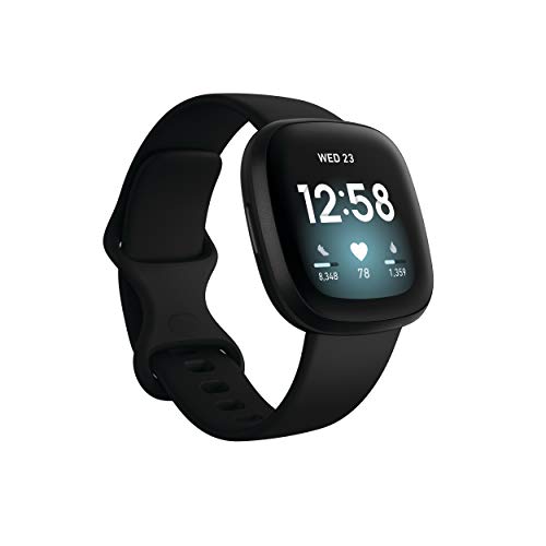Fitbit Versa 3 健康与健身智能手表，带 GPS、24/7 心率、内置 Alexa、电池续航时间 6 天以上、单一尺寸（包括 S 和 L 腕带）
