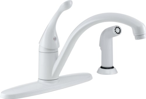 Delta Faucet 柯林斯单把手厨房水槽龙头，配侧喷头，表面处理匹配，白色440-WH-DST