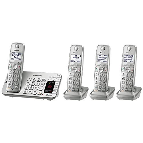 Panasonic Link2Cell 蓝牙无绳 DECT 6.0 可扩展电话系统，带答录机和增强型降噪功能 - 4 个听筒 - KX-TGE474S（银色）