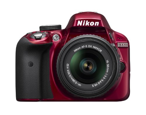 Nikon D3300 1533 24.2 MP CMOS数码单反，带自动对焦-S DX尼克尔18-55mm f / 3.5-5.6G VR II变焦镜头-红色