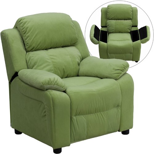 Flash Furniture 带存储臂的豪华重垫当代米色乙烯基儿童躺椅
