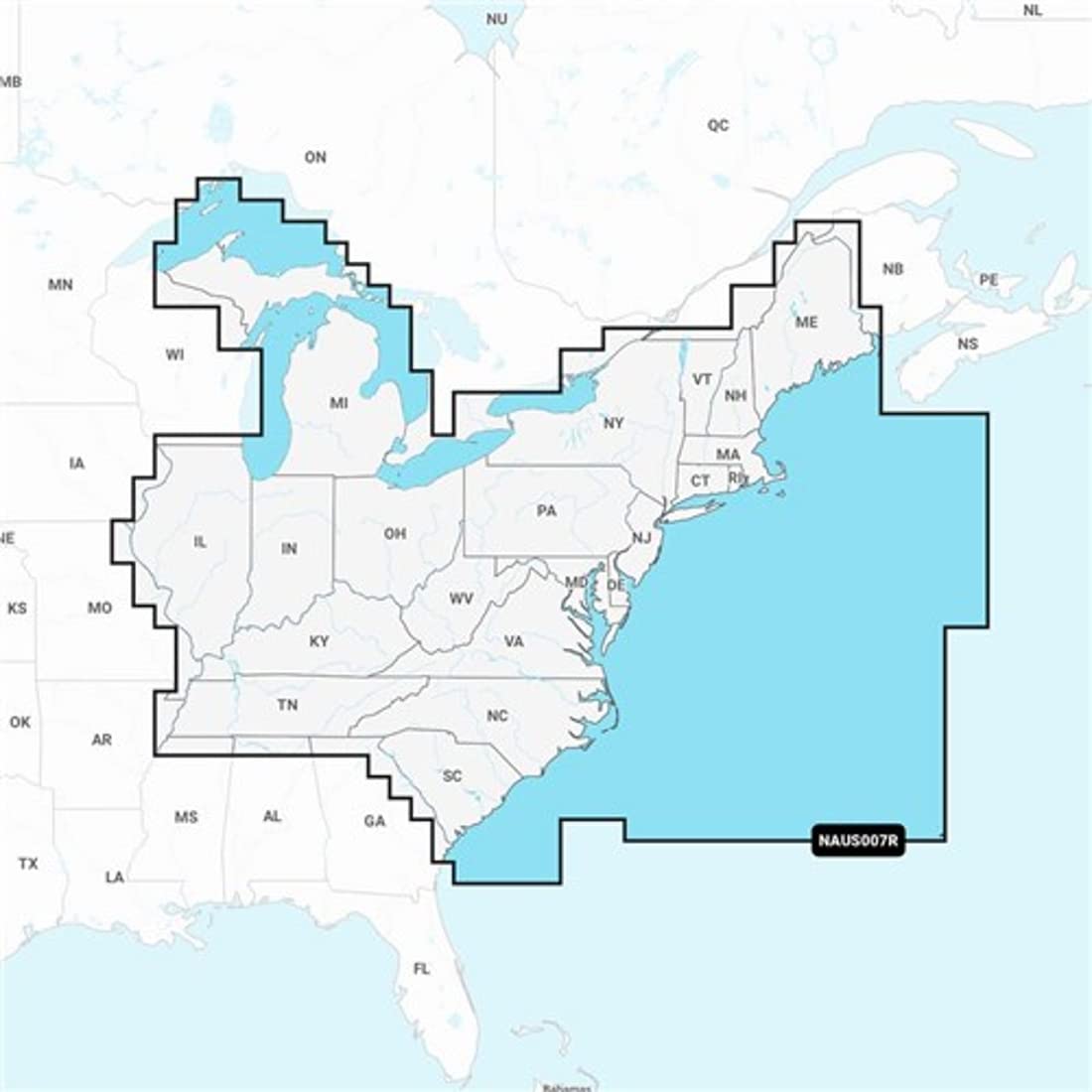 Navionics 美国东部地区(NAUS007R) - 预装 Micro SD 格式的海洋和湖泊海图 (010-C1370-30)