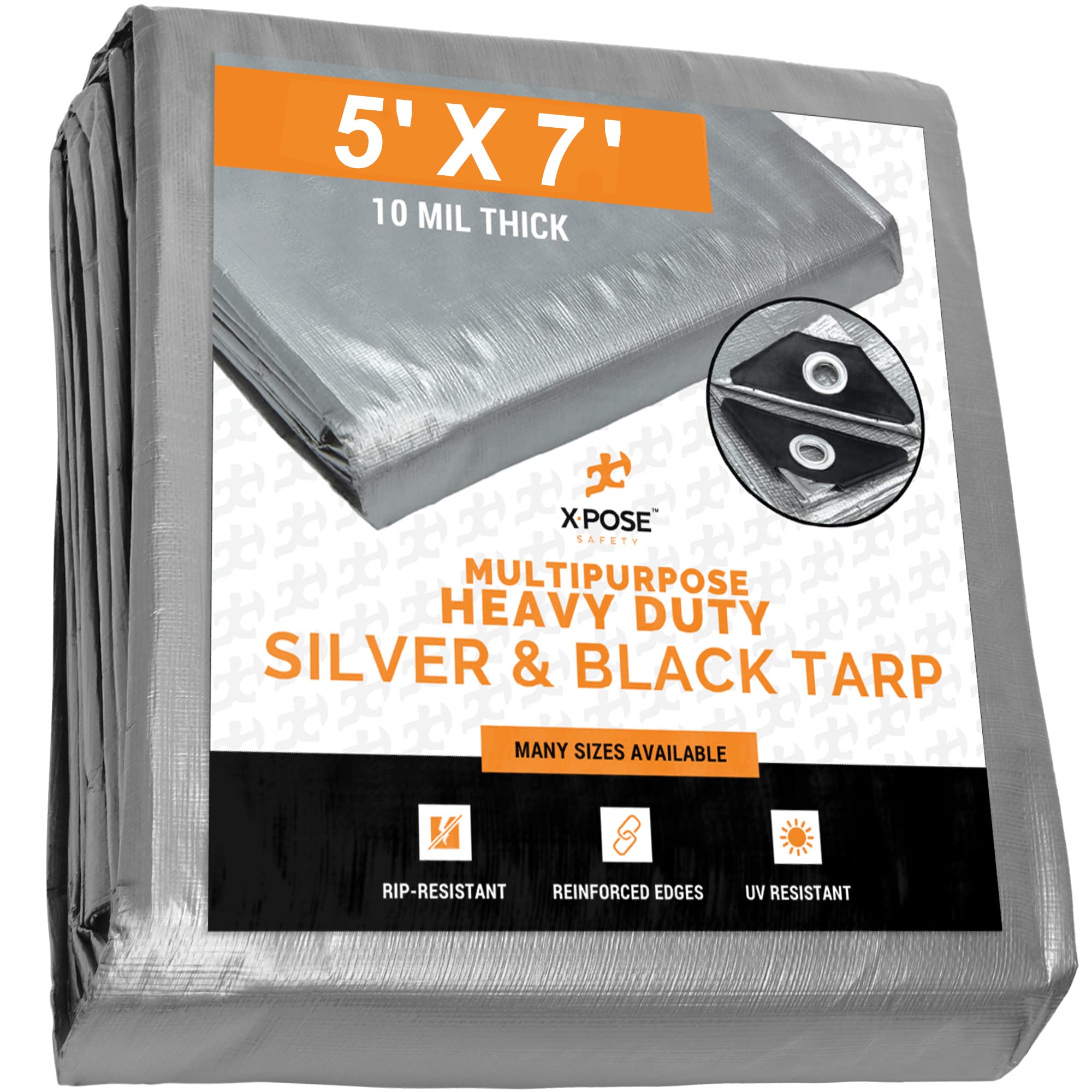 Xpose Safety 重型聚酯防水布 - 10 密耳厚防水、防紫外线保护罩 - 双面银色和黑色 - 层压涂...