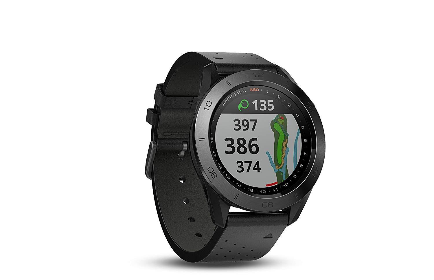Garmin 搭配黑色皮革表带的S60 Premium GPS高尔夫手表
