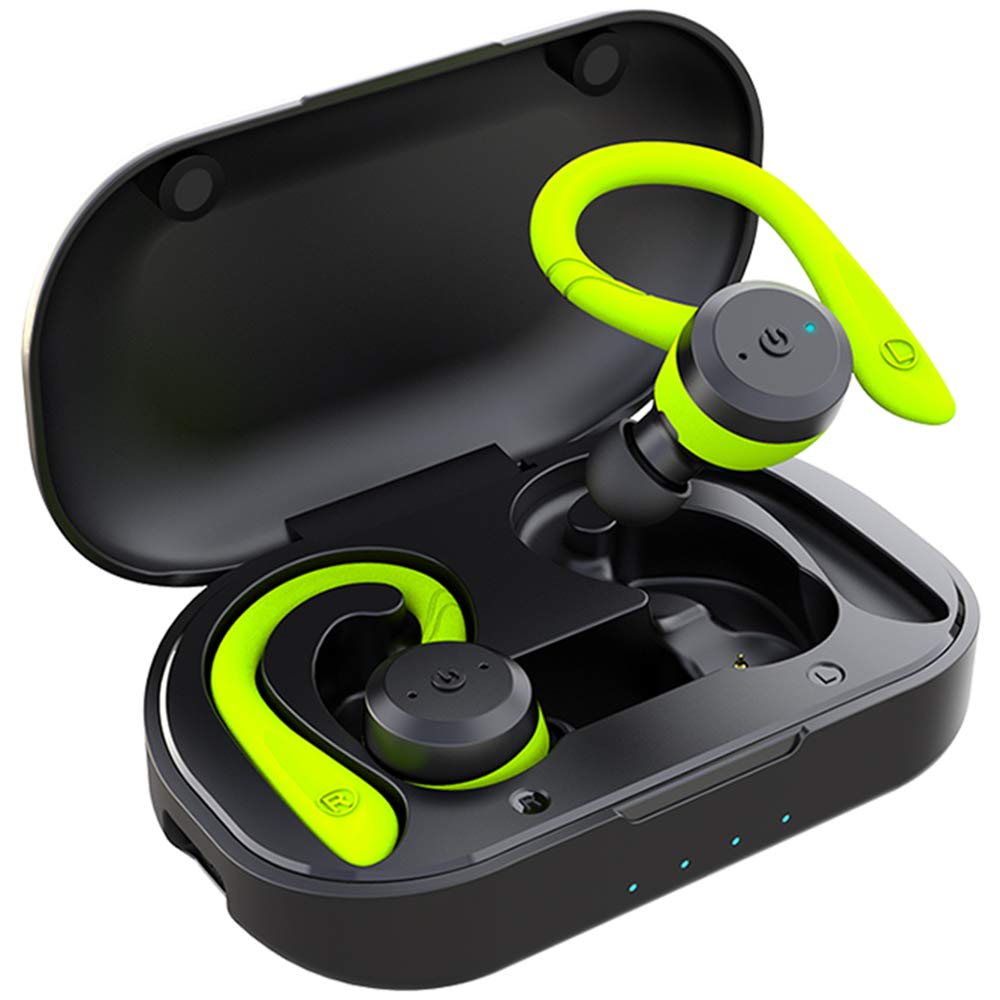 APEKX 蓝牙耳机 真无线耳塞 带充电盒 IPX7 防水立体声耳机 内置麦克风 入耳式耳机 深沉低音 适合运动跑步 绿色