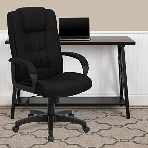 Flash Furniture 高背黑色布艺行政旋转办公椅带扶手