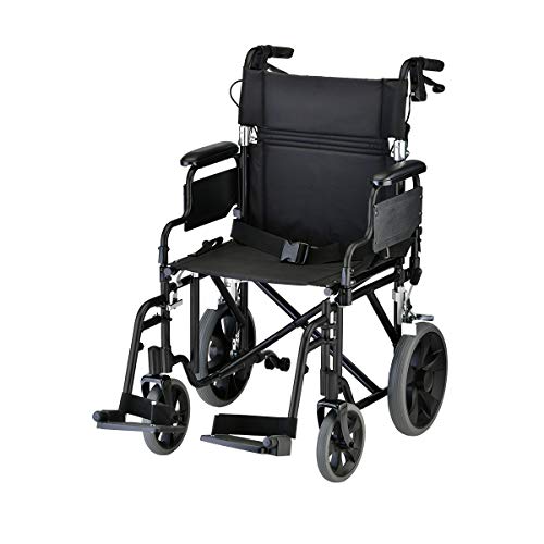 NOVA Medical Products 轻便的带锁定手刹的运输椅，12个？后轮，可拆卸和翻转臂，易于转移，...
