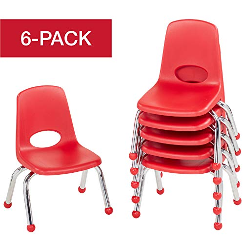 Factory Direct Partners FDP 10' 学校叠放椅，带镀铬钢腿和滚珠滑轨的叠放学生座椅；适用于家庭学习或课堂 - 红色（6 件装）