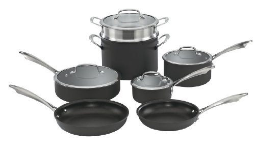 Cuisinart 可用洗碗机清洗硬质阳极氧化炊具 11 件套，黑色
