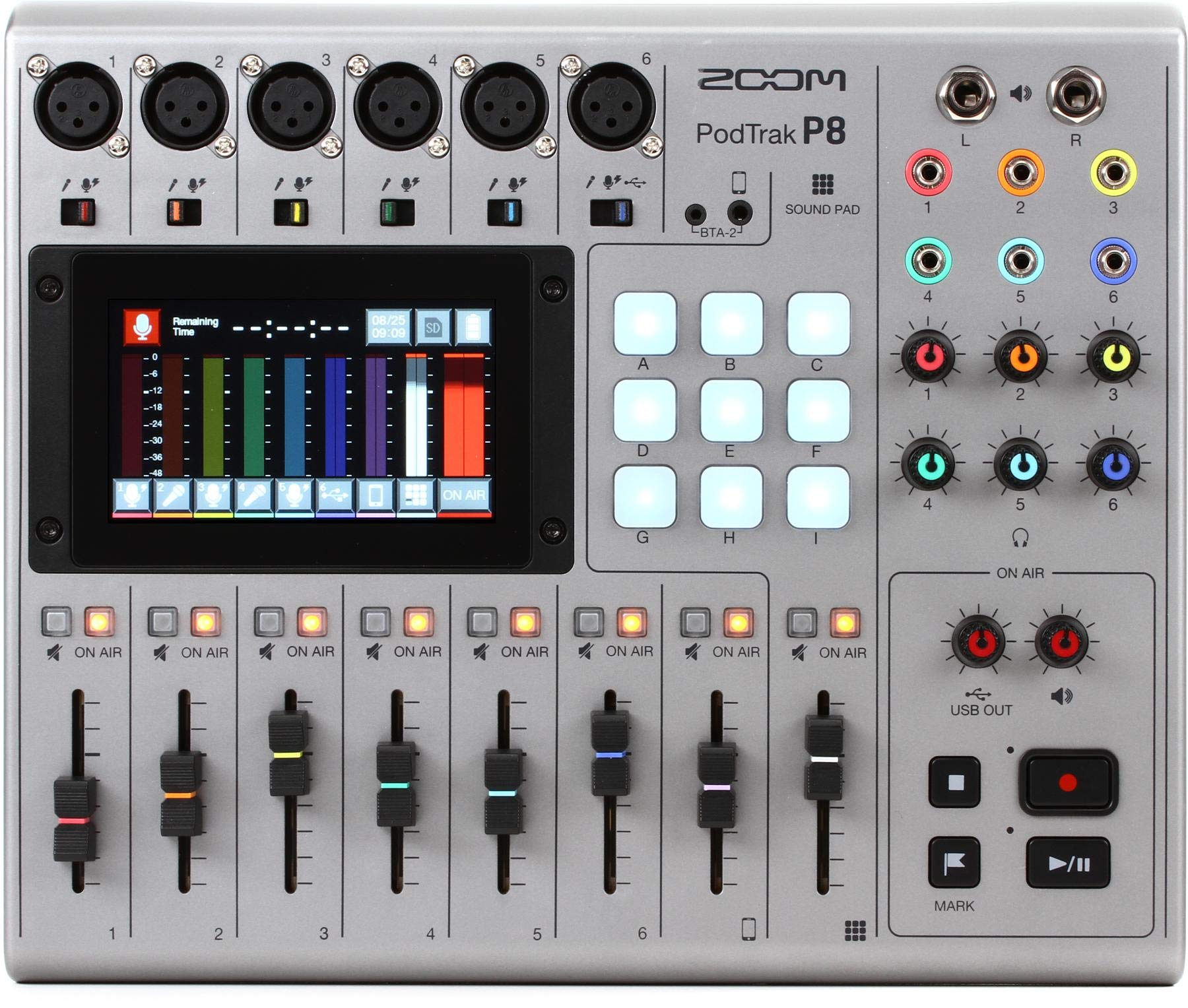 Zoom PodTrak P8 播客录音机、6 个麦克风输入、6 个耳机输出、电话输入、音垫、板载编辑、录制到...
