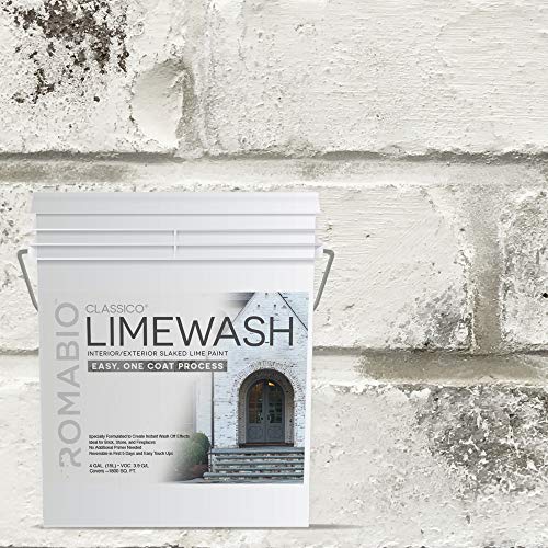 Romabio Classico Limewash 室内/室外涂料，意大利熟石灰，一层涂层，Avorio 白色，15L/4GAL