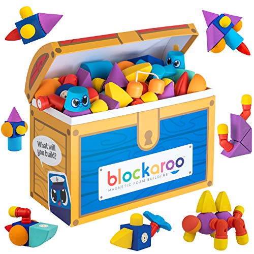 Blockaroo 磁性泡沫积木 - 适合婴儿、幼儿、男孩和女孩的 STEM 学前玩具，终极沐浴玩具