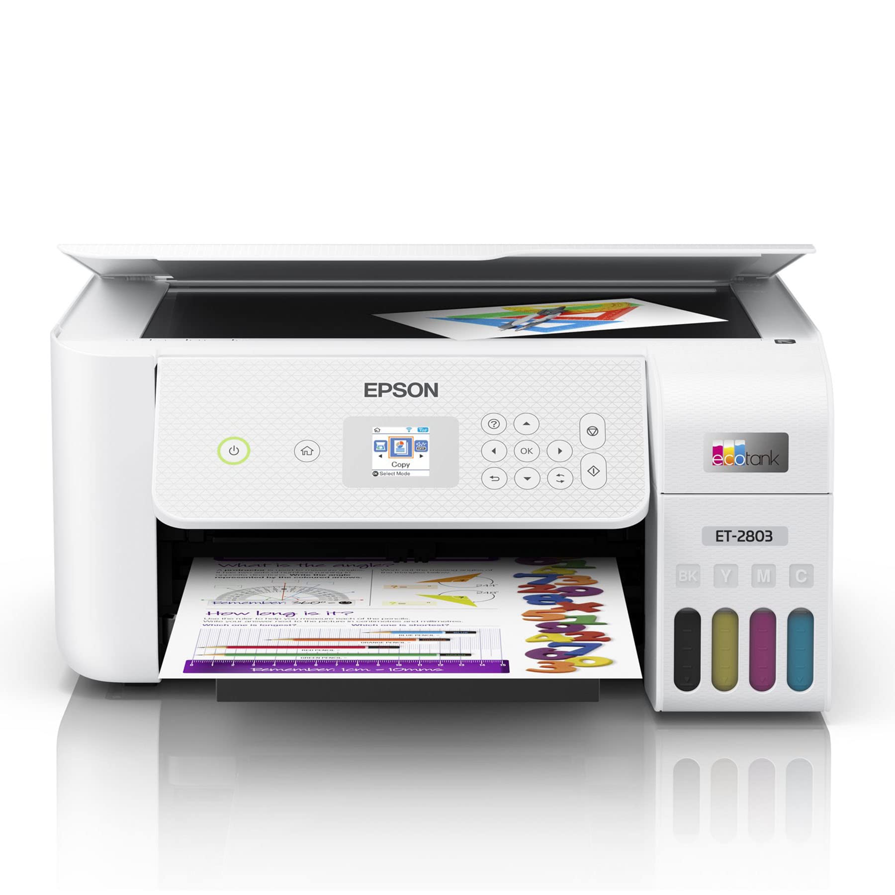 Epson EcoTank 2803 系列一体式彩色喷墨无墨盒超级打印机 I 打印复印扫描 I 无线 I 移动和语音激活打印 I 打印速度高达 10 ISO PPM I 1.44 英寸彩色 LCD