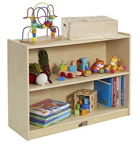ECR4Kids 带背板的桦木 2 层架储物柜，木制书架整理器/儿童玩具储物柜，自然色，型号：ELR-0450